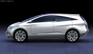 Vue de profil du concept-car <b>Hyundai i-Blue</b>.<br>
Un profil de monospace surlev.